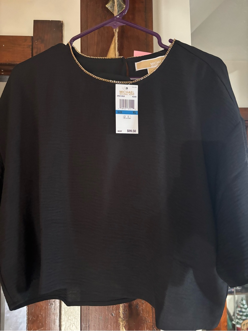 Michael Kors Black Tunic with Gold Chain Neckline